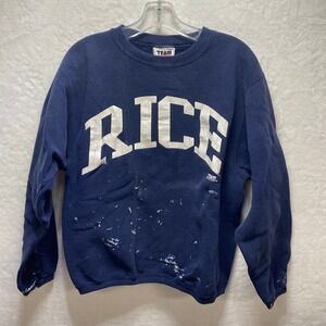 RICE UNIVERSITY Navy Blue S Sweatshirt Distressed Paint Splatter Long Crewneck
